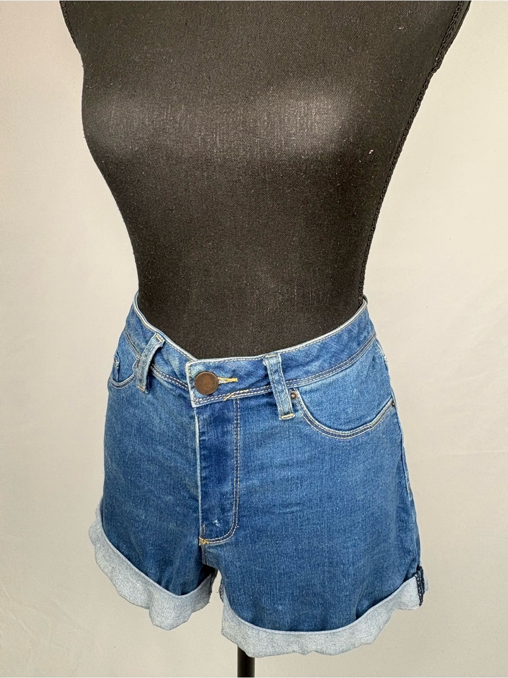 Denim Shorts High-Rise Cuffed Women's Shorts - Blue